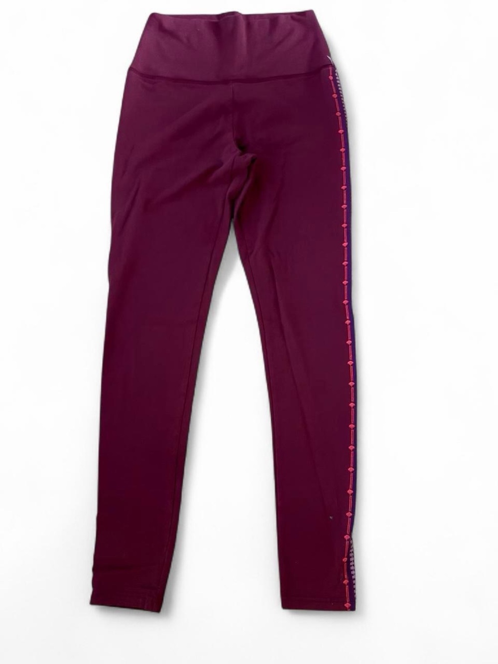 Aerie burgundy leggings with pink dotted side stripe Sz M